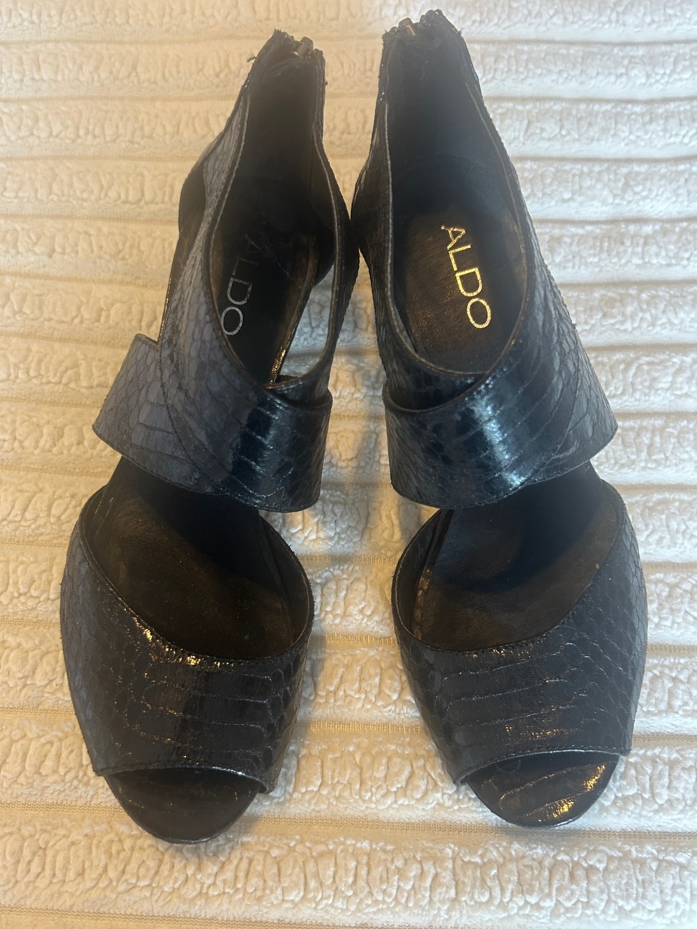 ALDO Black Textured Open-Toe Strappy Heels